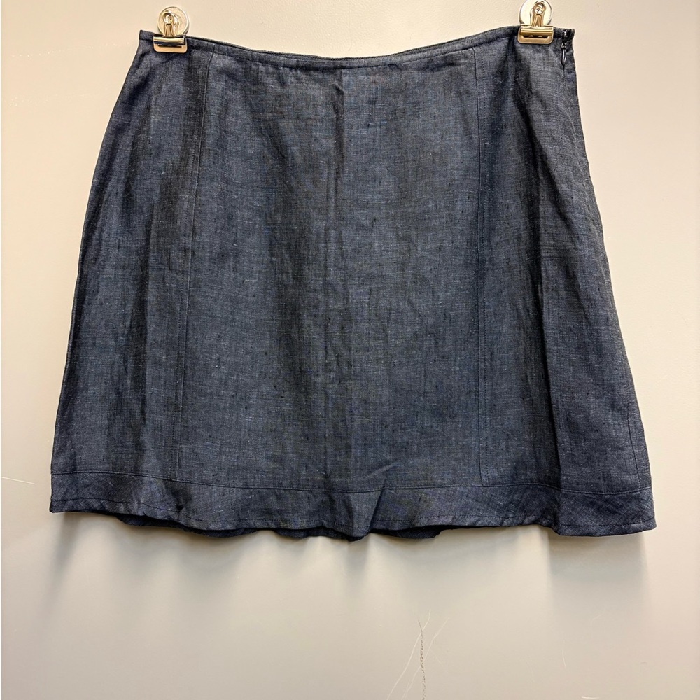 V Sierra Mexico 100% Linen Skirt Size 13 Dark Blue A-Line Ruffle Hem NWT